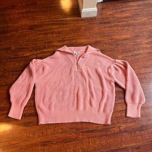 525 half zip sweater 100% cotton puff sleeves dolman pink coral medium